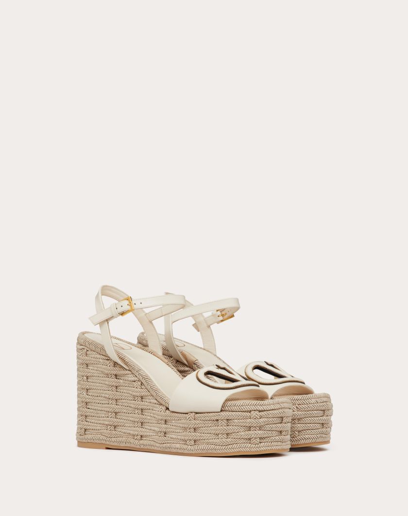 Valentino Handbags Sandalo Zeppa Vlogo Cut-out In Vitello 110mm per Donna in Avorio/antique Brass | Valentino IT Offerta settimanale