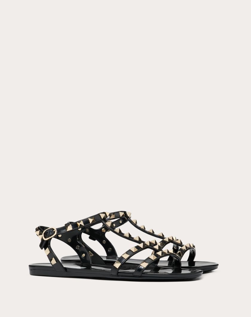 Valentino Handbags Sandalo Basso Rockstud In Gomma per Donna in Nero | Valentino IT Latest stili