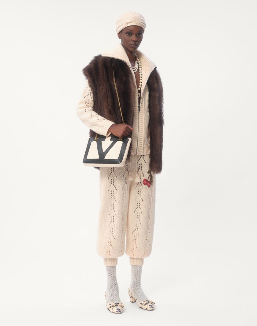 Valentino Handbags Pantaloni Di Maglia In Lana per Donna in Avorio | Valentino IT Sostegno trimestrale