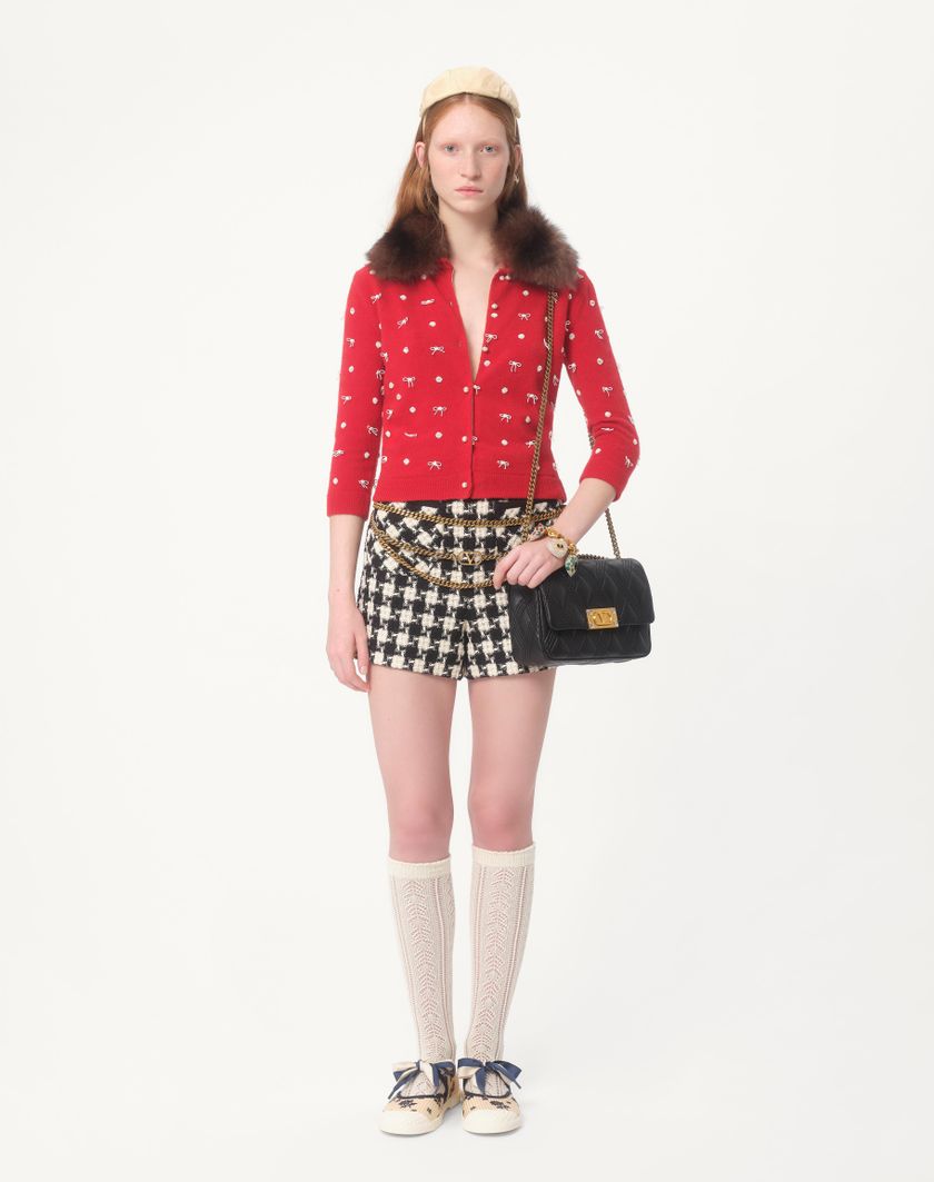 Valentino Handbags Shorts In Damier Light Tweed per Donna in Avorio/nero | Valentino IT Limitato a 3 giorni