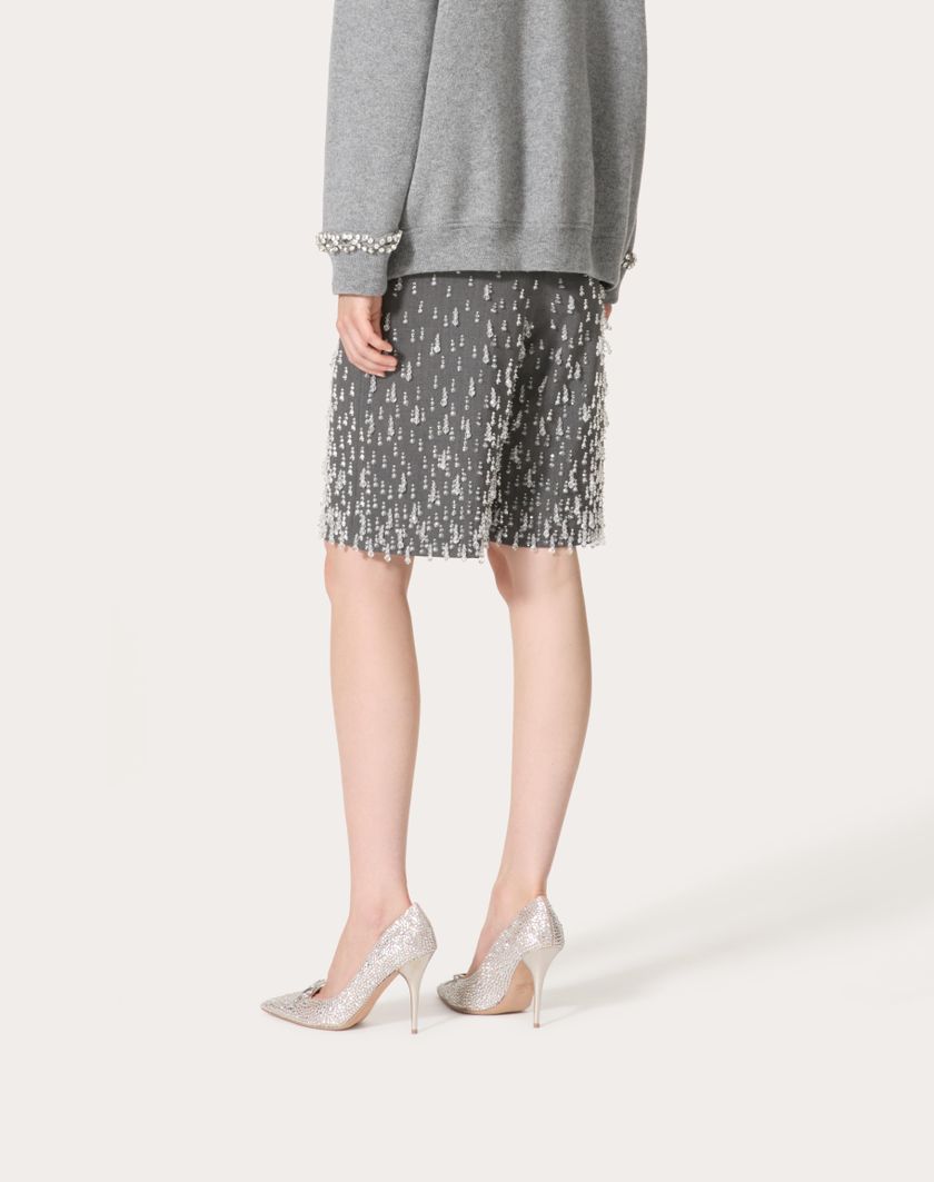 Valentino Handbags Bermuda In Active Gabardine Ricamati per Donna in Grigio | Valentino IT Duty-free