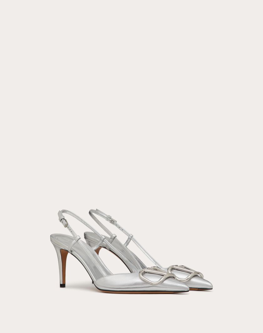 Valentino Handbags Décolleté Slingback Vlogo Signature In Nappa Laminata 80mm per Donna in Silver | Valentino IT Italy