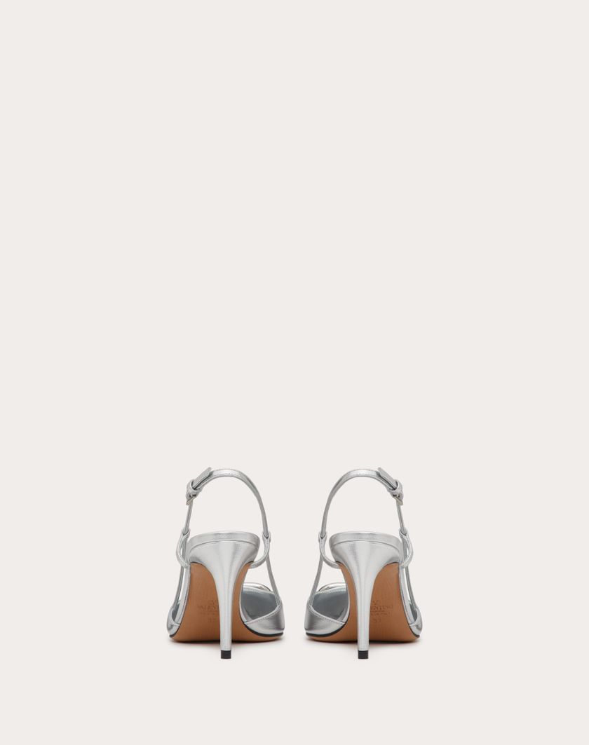Valentino Handbags Décolleté Slingback Vlogo Signature In Nappa Laminata 80mm per Donna in Silver | Valentino IT Italy