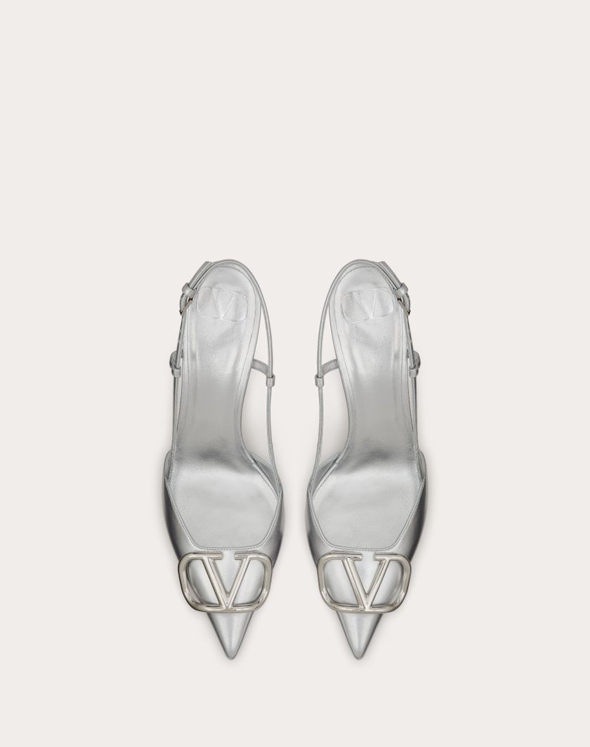 Valentino Handbags Décolleté Slingback Vlogo Signature In Nappa Laminata 80mm per Donna in Silver | Valentino IT Italy
