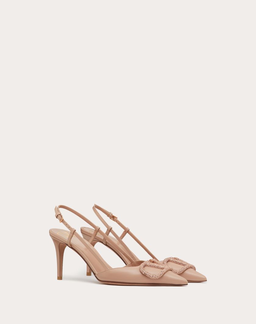 Valentino Handbags Décolleté Slingback Vlogo Signature In Vitello 80mm per Donna in Light Ivory/crystal | Valentino IT Qualità