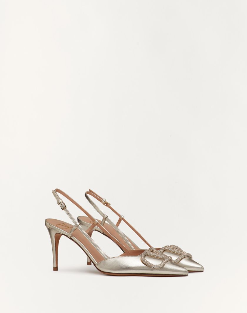 Valentino Handbags Décolleté Slingback Vlogo Glow In Nappa Laminata 80mm per Donna in Platinum | Valentino IT Vendita