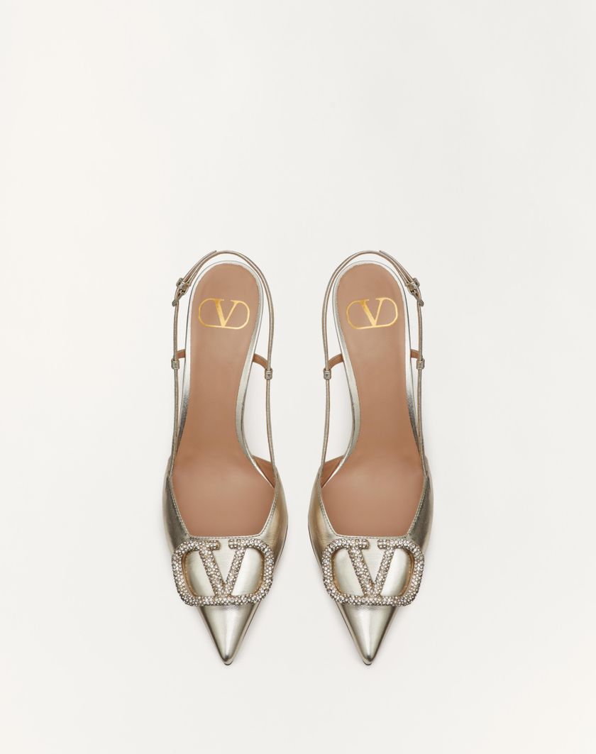 Valentino Handbags Décolleté Slingback Vlogo Glow In Nappa Laminata 80mm per Donna in Platinum | Valentino IT Vendita