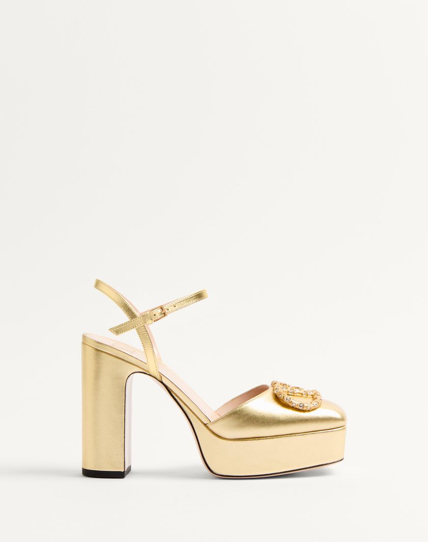 Valentino Handbags Décolleté Con Plateau Vlogo Signature In Nappa Laminata 115mm per Donna in Antique Brass/crystal | Valentino IT Consegna Veloce