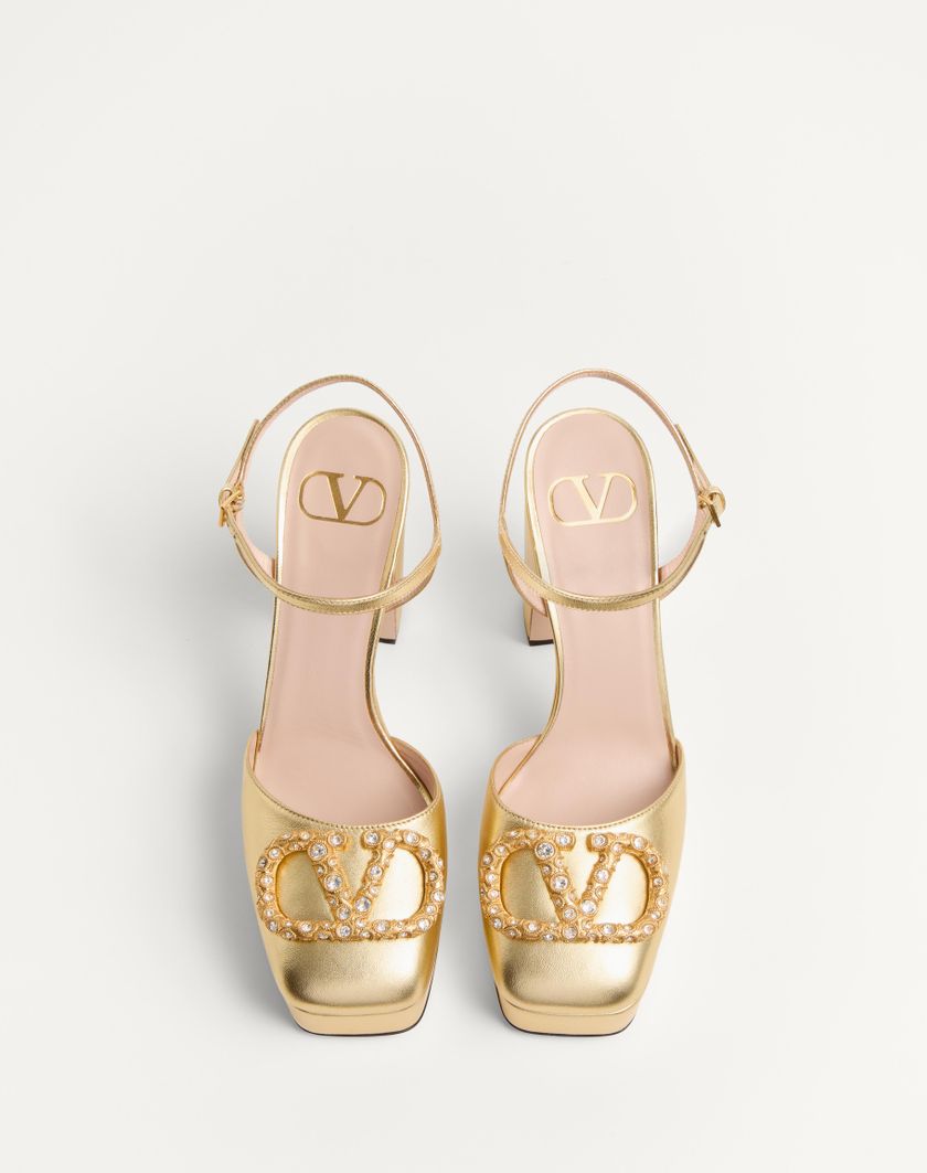 Valentino Handbags Décolleté Con Plateau Vlogo Signature In Nappa Laminata 115mm per Donna in Antique Brass/crystal | Valentino IT Consegna Veloce