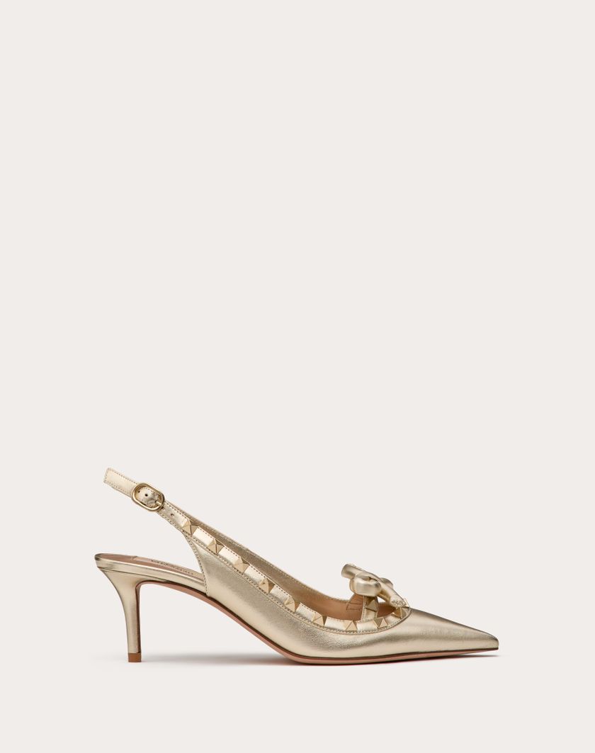 Valentino Handbags Décolleté Slingback Rockstud Bow In Nappa Laminata E Borchie In Tono 60mm per Donna in Platino | Valentino IT Promozione Limitata