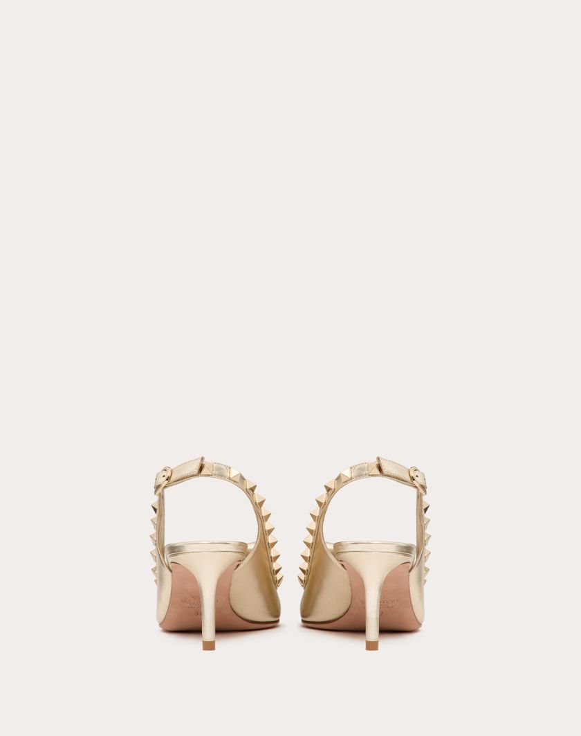 Valentino Handbags Décolleté Slingback Rockstud Bow In Nappa Laminata E Borchie In Tono 60mm per Donna in Platino | Valentino IT Promozione Limitata
