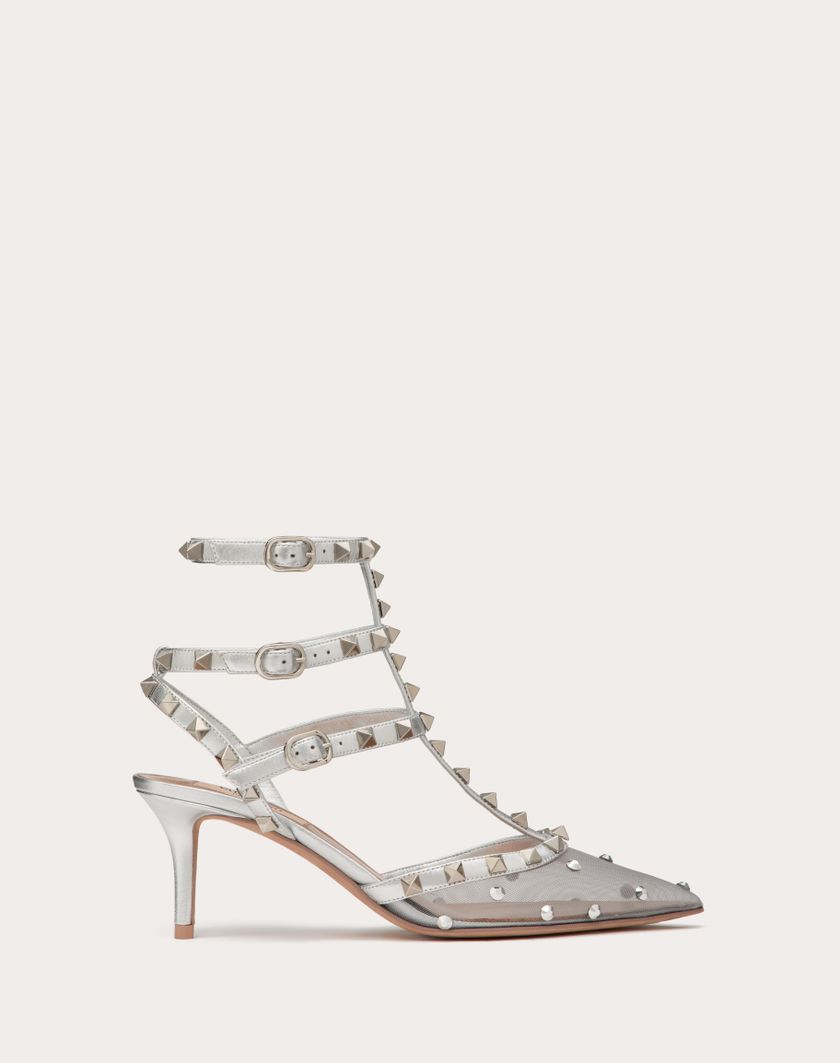 Valentino Handbags Décolleté Rockstud In Rete Con Cristalli E Cinturini 65mm per Donna in Pastel Grey/silver | Valentino IT Affare Del Giorno