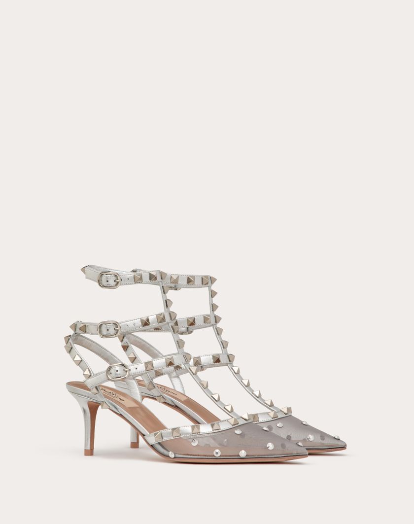 Valentino Handbags Décolleté Rockstud In Rete Con Cristalli E Cinturini 65mm per Donna in Pastel Grey/silver | Valentino IT Affare Del Giorno