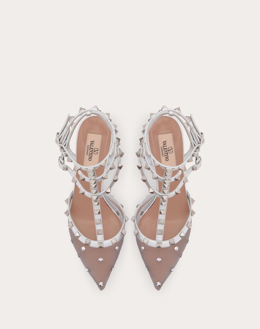 Valentino Handbags Décolleté Rockstud In Rete Con Cristalli E Cinturini 65mm per Donna in Pastel Grey/silver | Valentino IT Affare Del Giorno