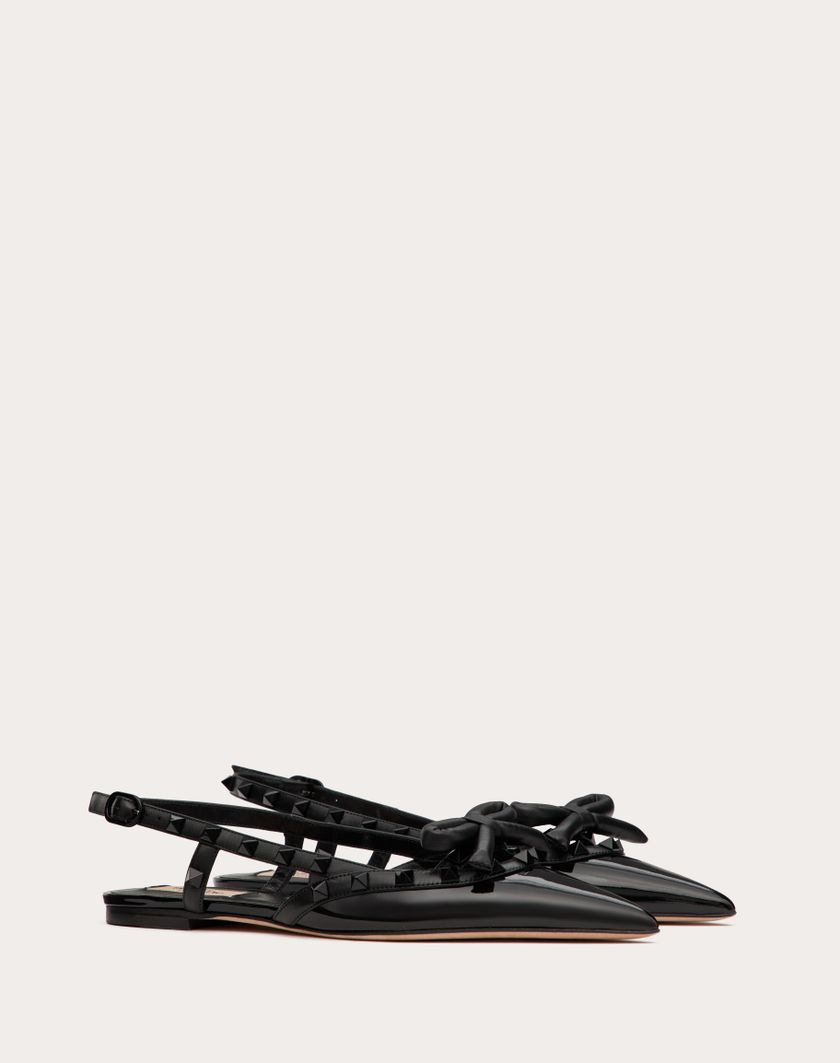Valentino Handbags Ballerina Slingback Rockstud Bow In Vernice E Borchie In Tono per Donna in Nero | Valentino IT Prezzo Ridotto