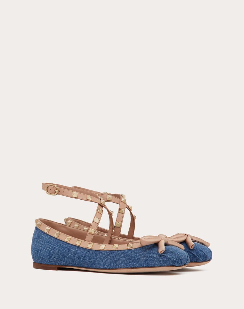 Valentino Handbags Ballerina Rockstud In Denim per Donna in Rose Cannelle | Valentino IT I Più Venduti