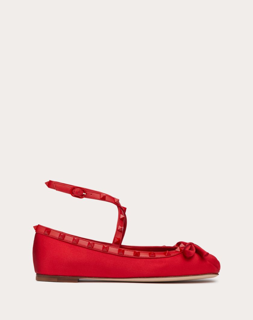 Valentino Handbags Ballerina Rockstud In Raso E Borchie In Tono per Donna in Rouge Pur | Valentino IT Vendite Flash