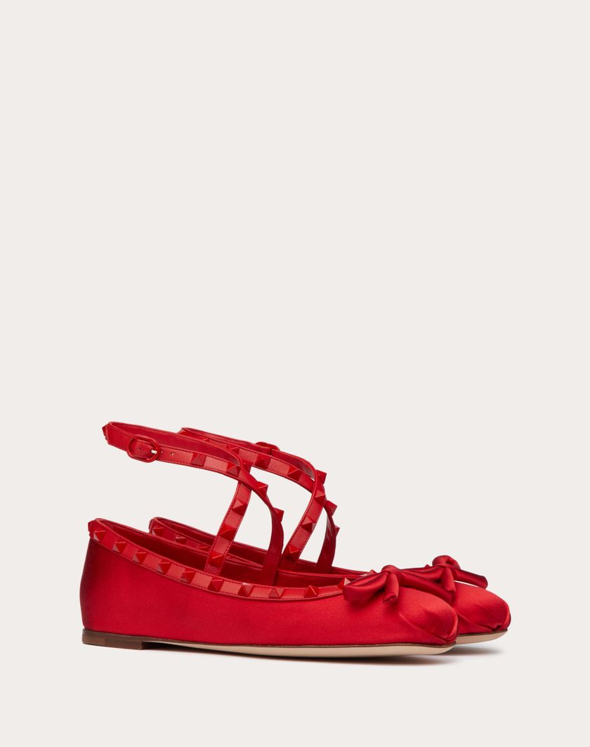 Valentino Handbags Ballerina Rockstud In Raso E Borchie In Tono per Donna in Rouge Pur | Valentino IT Vendite Flash