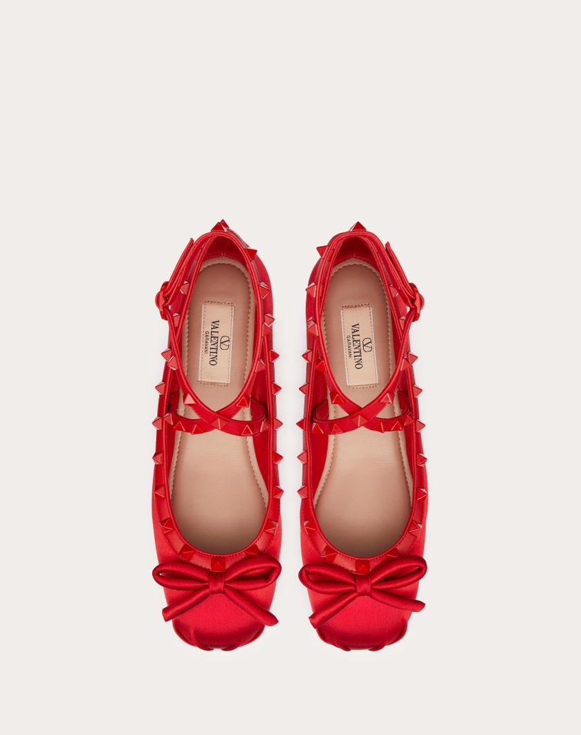 Valentino Handbags Ballerina Rockstud In Raso E Borchie In Tono per Donna in Rouge Pur | Valentino IT Vendite Flash