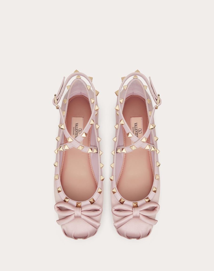 Valentino Handbags Ballerina Rockstud In Raso per Donna in Rose Cannelle | Valentino IT Negozio