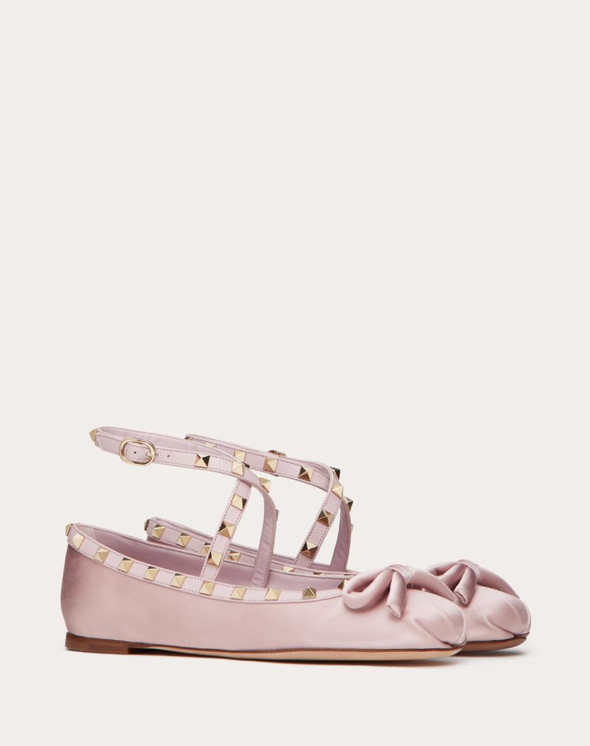 Valentino Handbags Ballerina Rockstud In Raso per Donna in Water Lilac | Valentino IT In Saldo