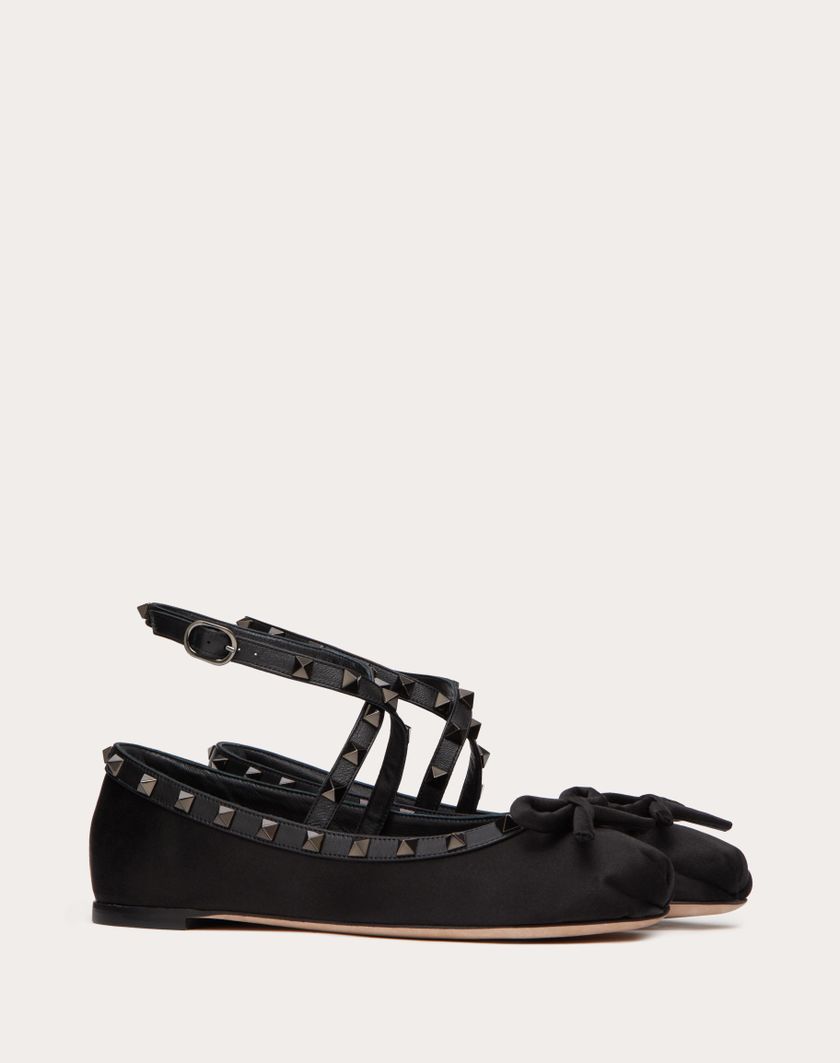 Valentino Handbags Ballerina Rockstud In Raso E Borchie In Tono per Donna in Nero | Valentino IT Nuova