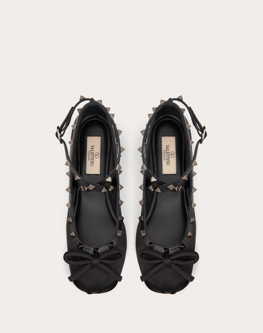 Valentino Handbags Ballerina Rockstud In Raso E Borchie In Tono per Donna in Nero | Valentino IT Nuova