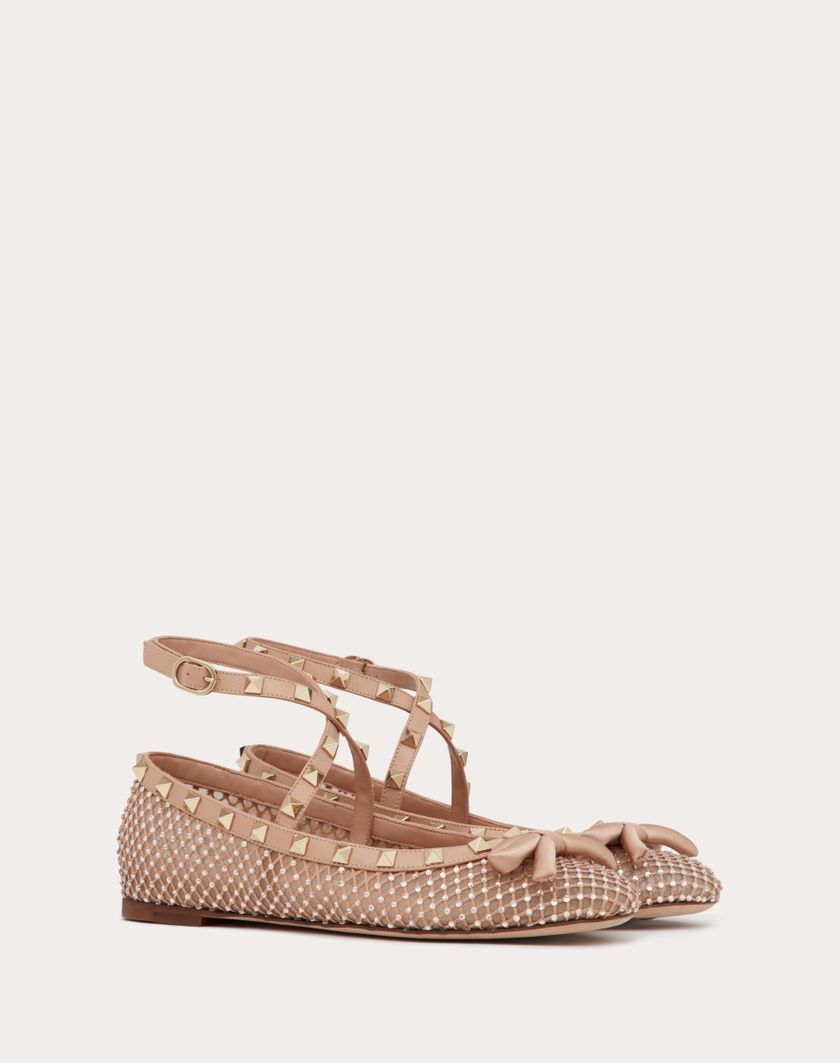 Valentino Handbags Ballerina Rockstud In Rete Con Cristalli per Donna in Rose Cannelle | Valentino IT Moda