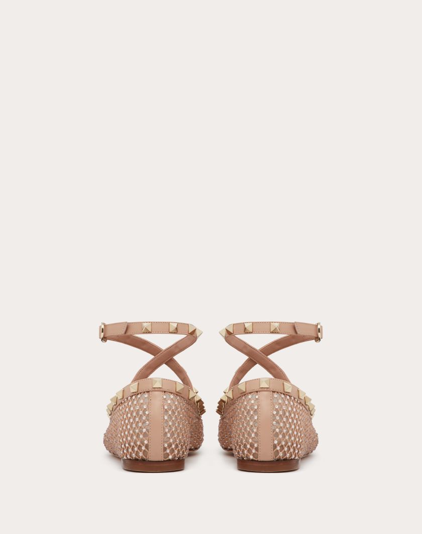 Valentino Handbags Ballerina Rockstud In Rete Con Cristalli per Donna in Rose Cannelle | Valentino IT Moda