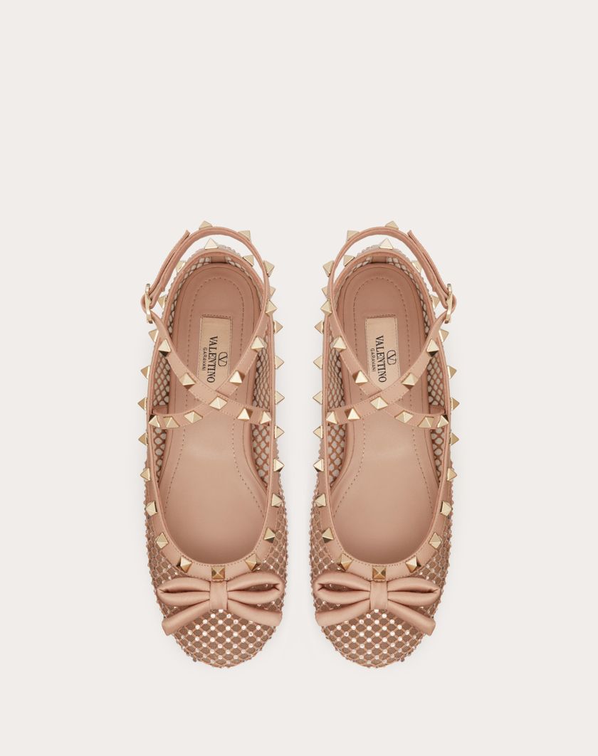 Valentino Handbags Ballerina Rockstud In Rete Con Cristalli per Donna in Rose Cannelle | Valentino IT Moda