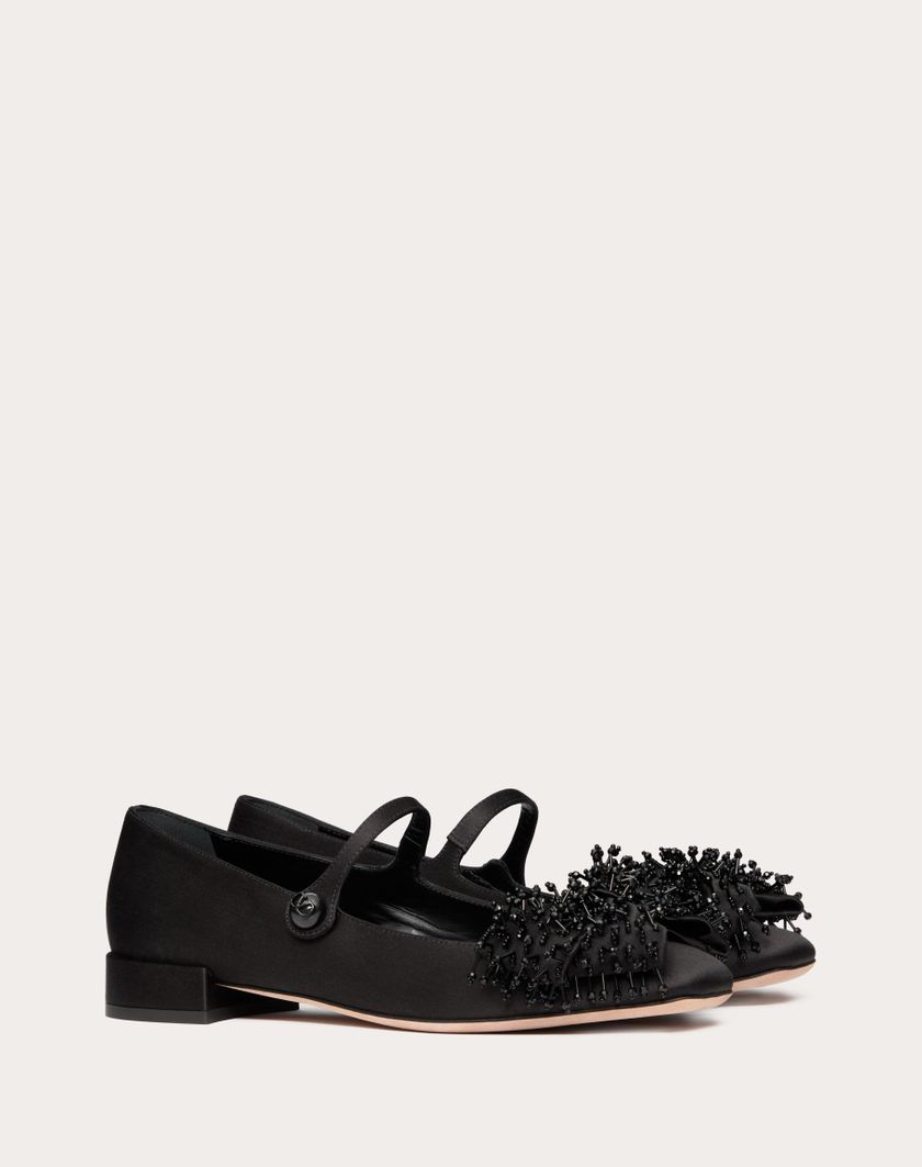 Valentino Handbags Ballerina Mary-jane Valentino Garavani Bowjane In Raso Con Ricamo A Frange 20mm per Donna in Nero | Valentino IT Offerta esclusiva
