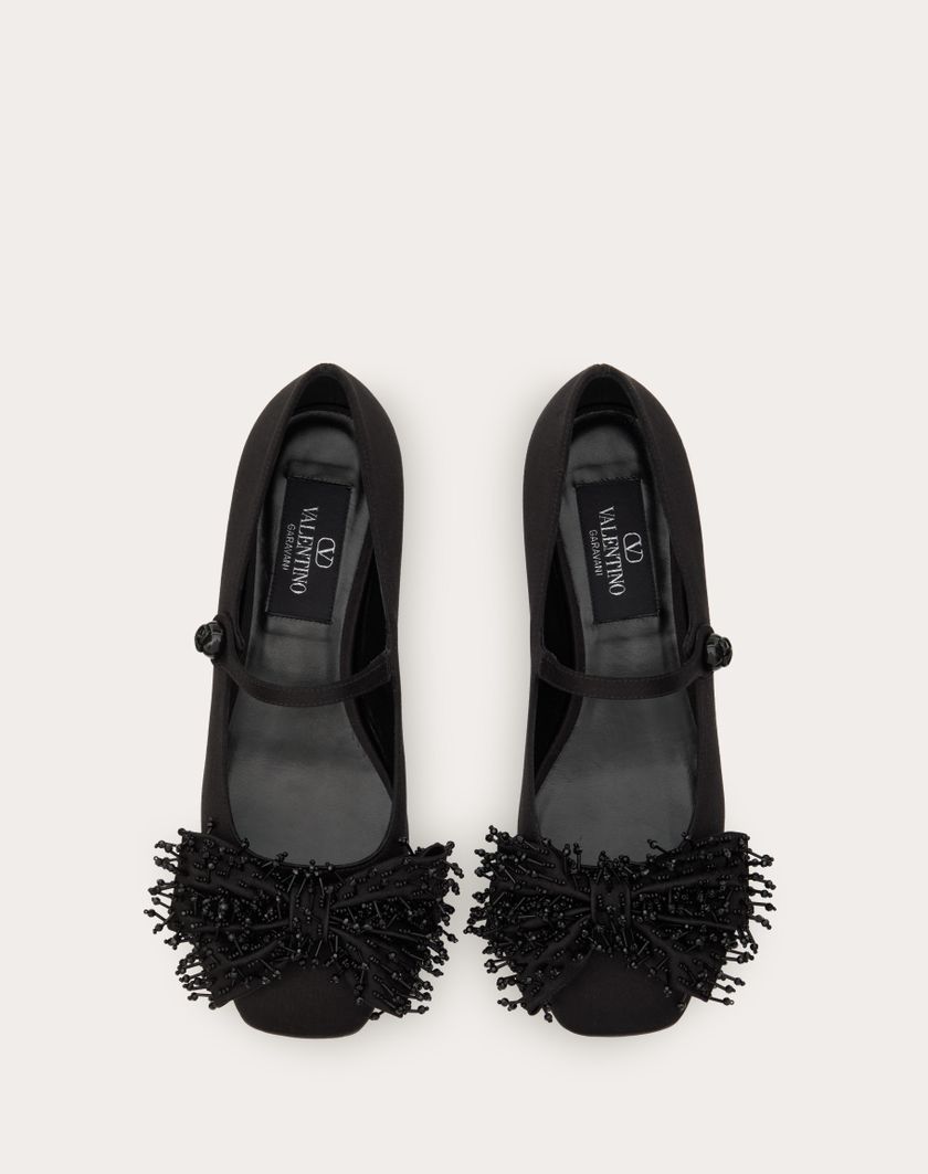 Valentino Handbags Ballerina Mary-jane Valentino Garavani Bowjane In Raso Con Ricamo A Frange 20mm per Donna in Nero | Valentino IT Offerta esclusiva