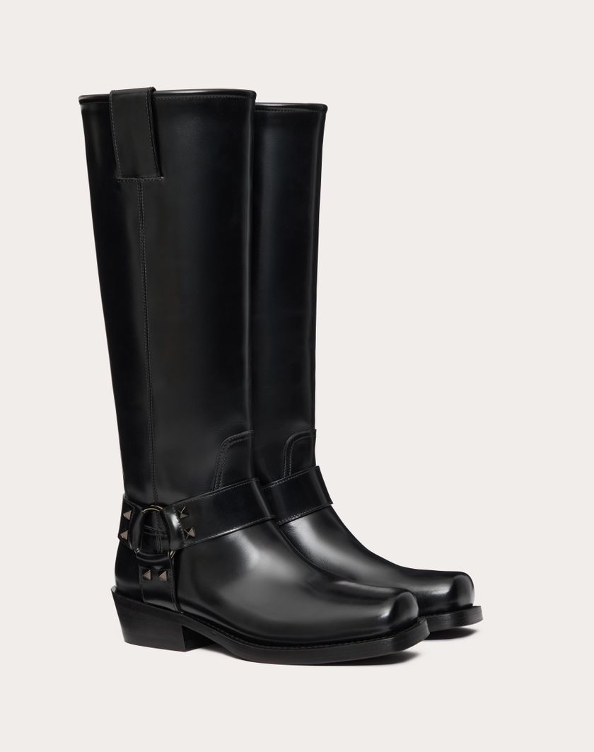 Valentino Handbags Stivale Biker Rockstud In Vitello 40mm per Donna in Nero | Valentino IT Vendita calda