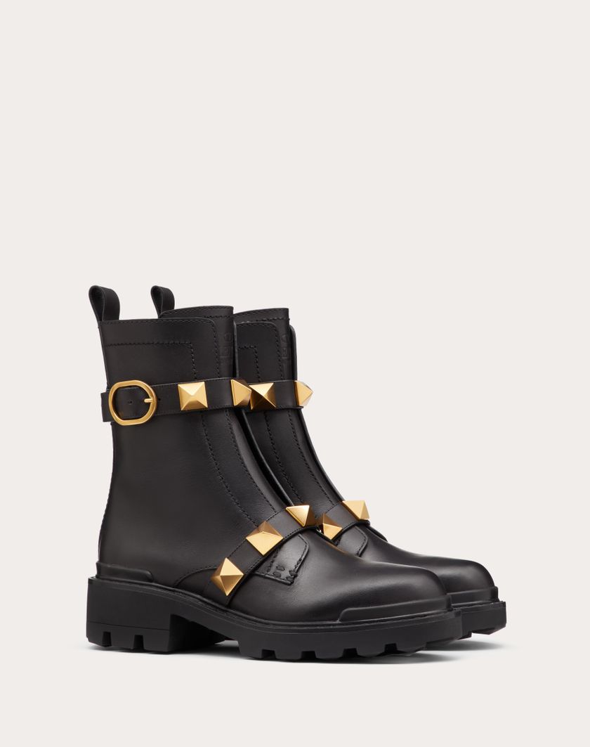 Valentino Handbags Combat Boot Roman Stud In Vitello 40mm per Donna in Nero | Valentino IT Liquidazione