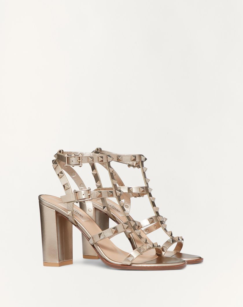 Valentino Handbags Sandalo Rockstud In Vitello Metallizzato Con Cinturini 90mm per Donna in Skin | Valentino IT Prezzo basso