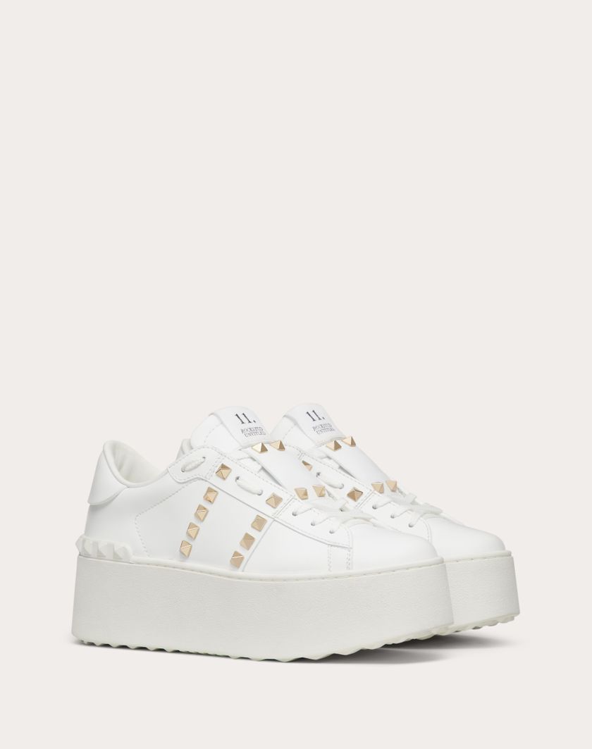 Valentino Handbags Sneaker Flatform Rockstud Untitled In Vitello per Donna in Bianco | Valentino IT Black Friday Prezzi
