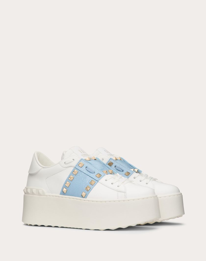 Valentino Handbags Sneaker Flatform Rockstud Untitled In Vitello Con Banda In Naplack per Donna in Bianco | Valentino IT In vendita