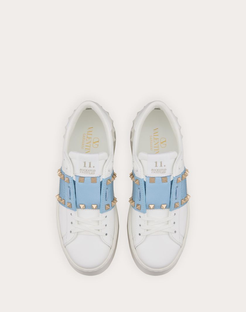 Valentino Handbags Sneaker Flatform Rockstud Untitled In Vitello Con Banda In Naplack per Donna in Bianco | Valentino IT In vendita
