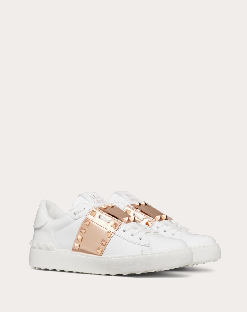 Valentino Handbags Sneaker Rockstud Untitled In Vitello Con Banda Metallizzata per Donna in Bianco/rame | Valentino IT In Linea