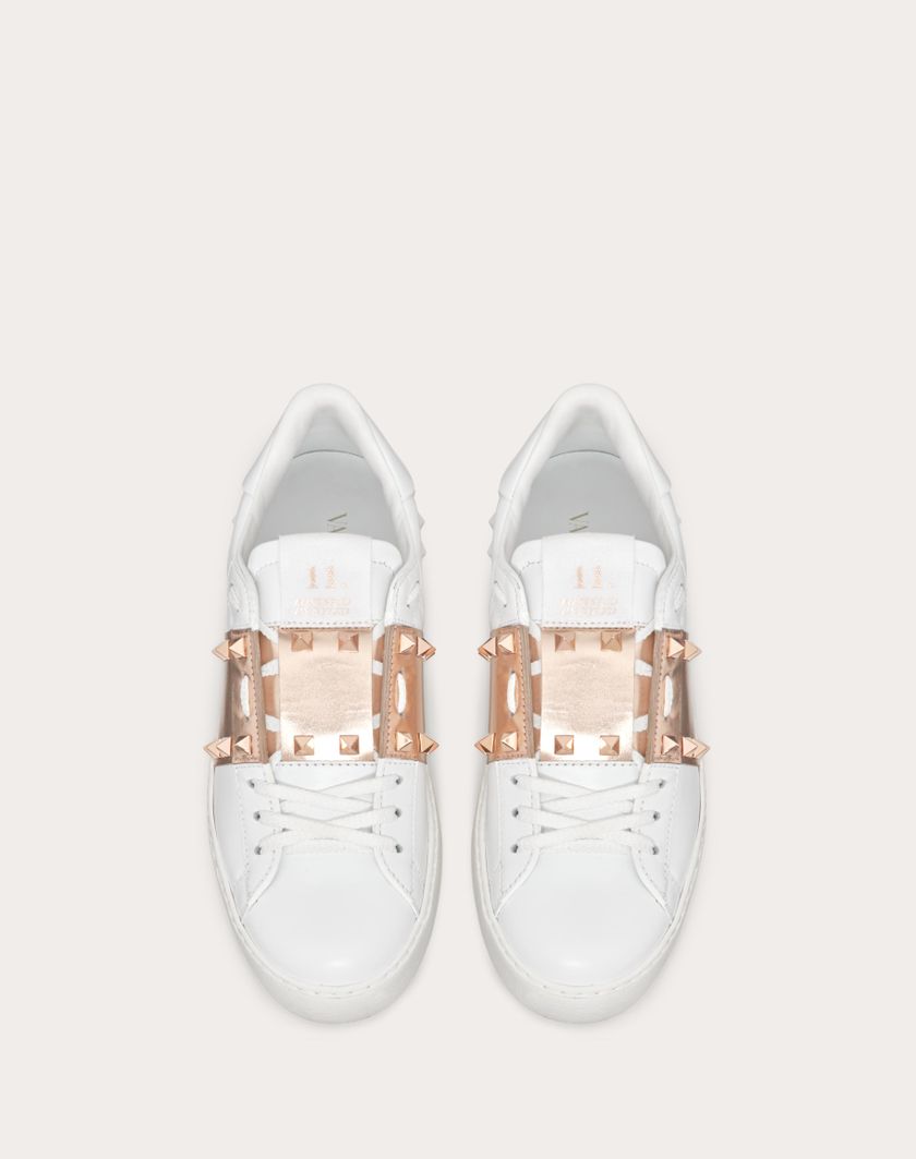 Valentino Handbags Sneaker Rockstud Untitled In Vitello Con Banda Metallizzata per Donna in Bianco/rame | Valentino IT In Linea