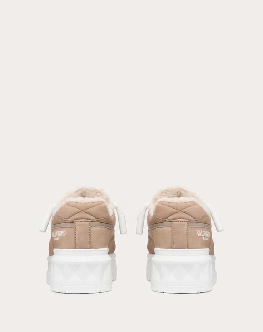 Valentino Handbags Sneaker One Stud Xl In Nabuk E Lana per Donna in Beige/naturale/bianco | Valentino IT Pezzi Unici