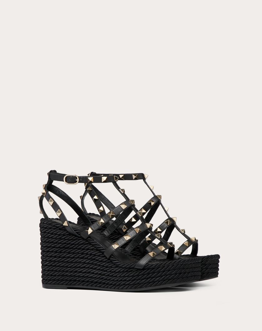 Valentino Handbags Sandalo Zeppa Rockstud Con Cinturini In Vitello 95mm per Donna in Nero | Valentino IT Affare Del Giorno