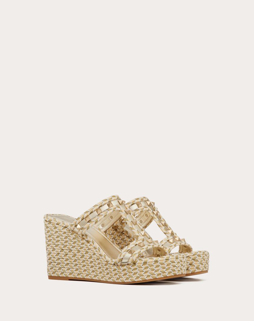 Valentino Handbags Sandalo Zeppa Rockstud In Nappa Laminata 90mm per Donna in Naturale/avorio/oro/platino | Valentino IT Prezzo Ridotto