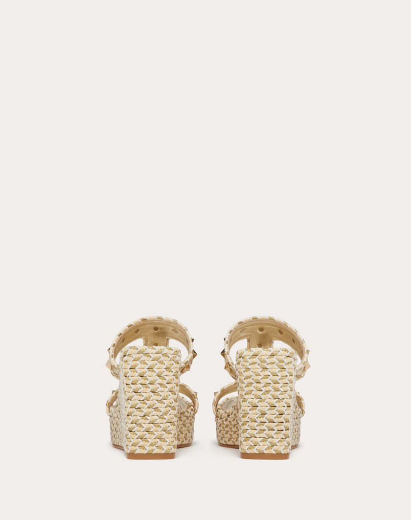 Valentino Handbags Sandalo Zeppa Rockstud In Nappa Laminata 90mm per Donna in Naturale/avorio/oro/platino | Valentino IT Prezzo Ridotto