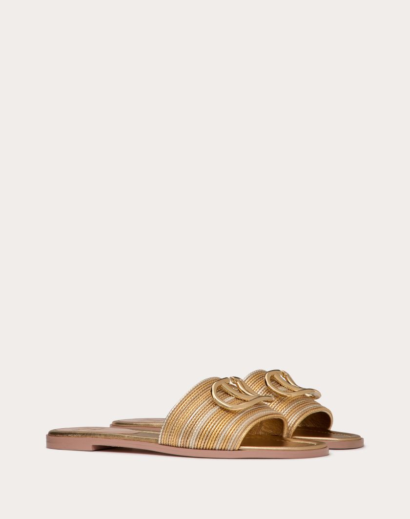 Valentino Handbags Sandalo Slide Vlogo Signature Metallizzato Con Ricamo Cornely per Donna in Oro | Valentino IT Presa