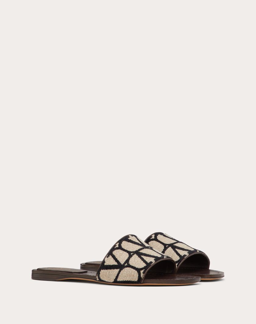 Valentino Handbags Sandalo Slide In Toile Iconographe per Donna in Beige/nero | Valentino IT Sconto
