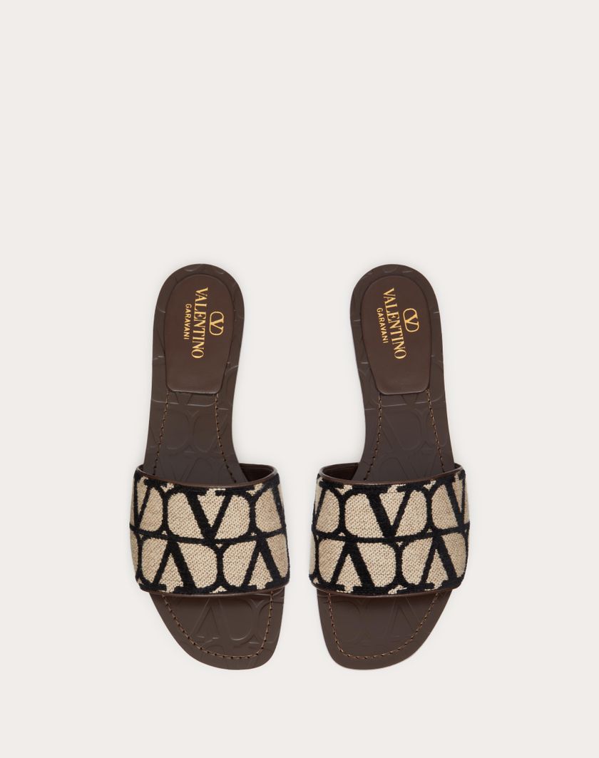 Valentino Handbags Sandalo Slide In Toile Iconographe per Donna in Beige/nero | Valentino IT Sconto