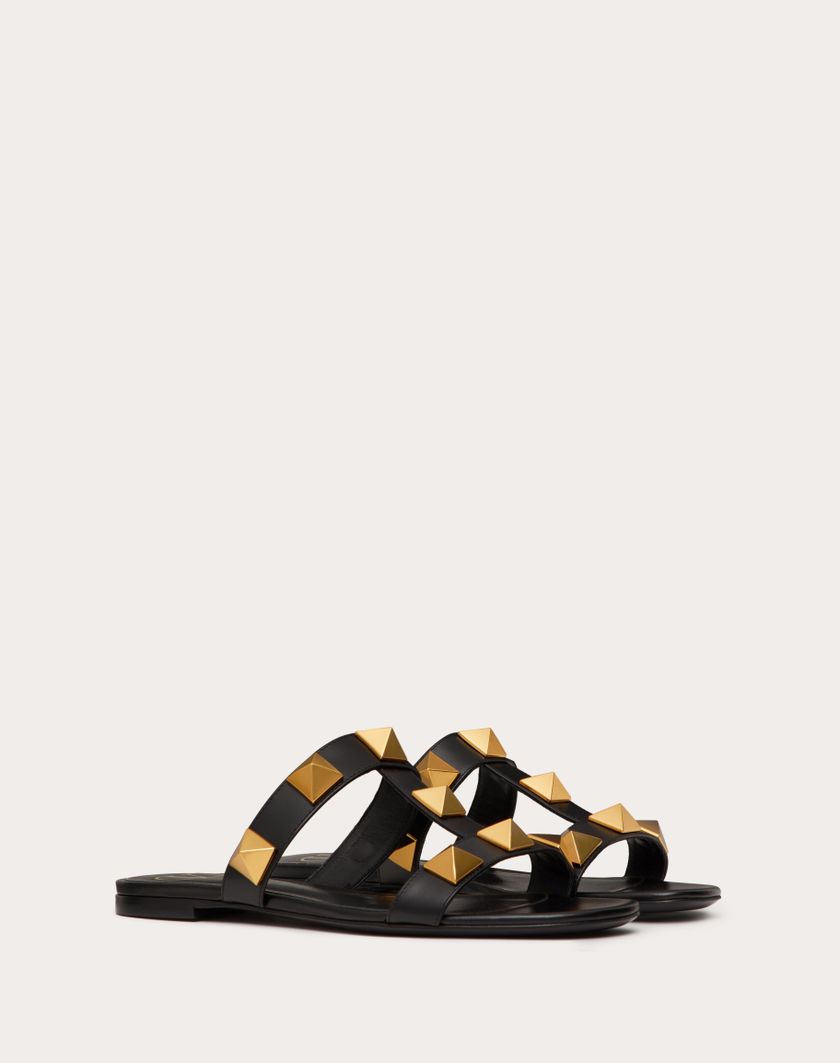 Valentino Handbags Sandalo Slide Basso Roman Stud In Vitello per Donna in Light Ivory | Valentino IT Offerta