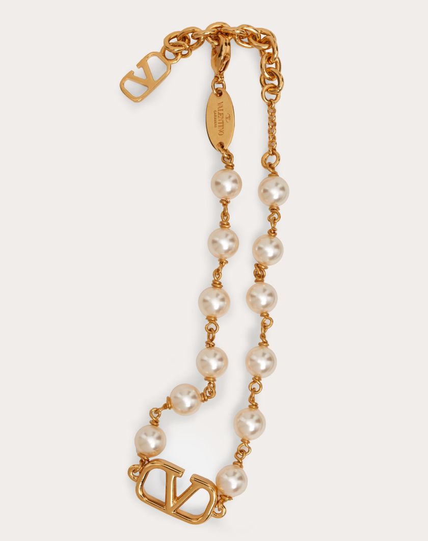 Valentino Handbags Bracciale Vlogo Signature Con Perle Swarovski® per Donna in Oro | Valentino IT In Vendita