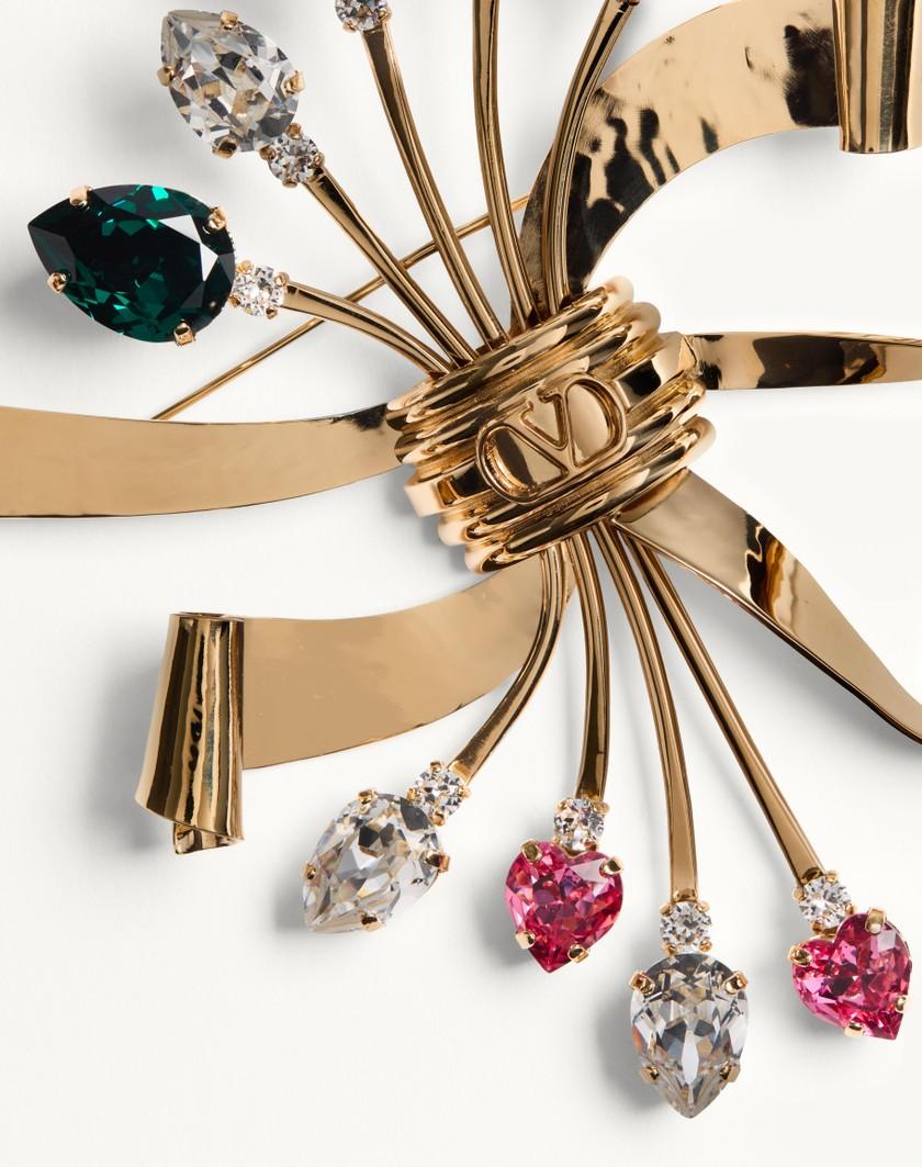 Valentino Handbags Spilla Papier Floral In Metallo E Cristalli Swarovski® per Donna in Oro/multicolor | Valentino IT Vendite Flash